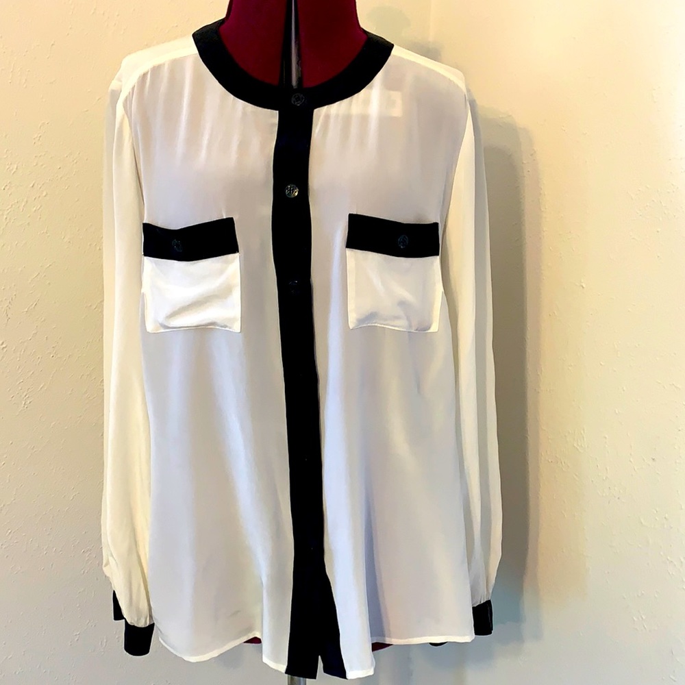 Trina Turk cream and black silk blouse